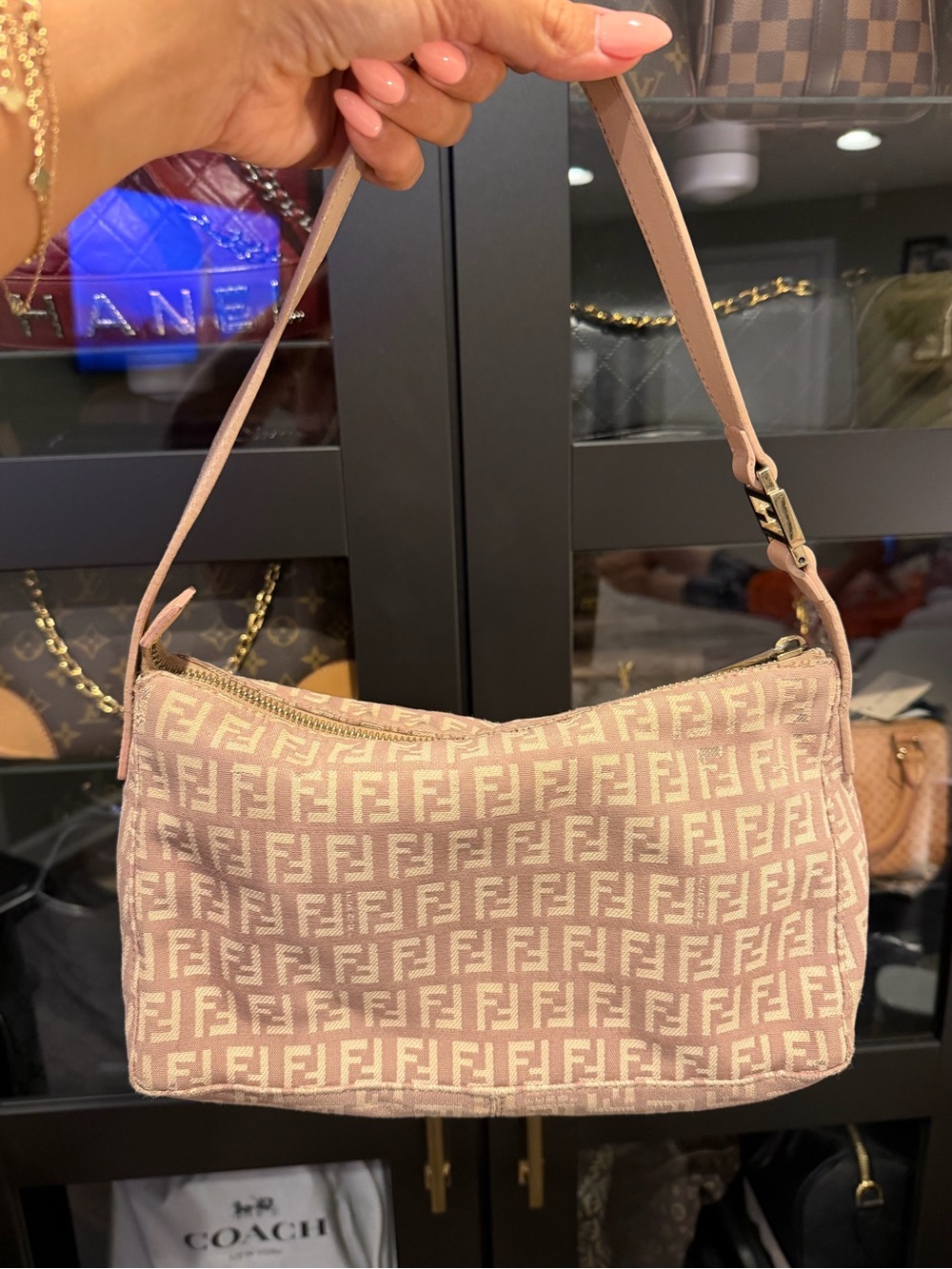 Fendi Beige Pink FF Jacquard Shoulder Bag - Picture 2 of 14